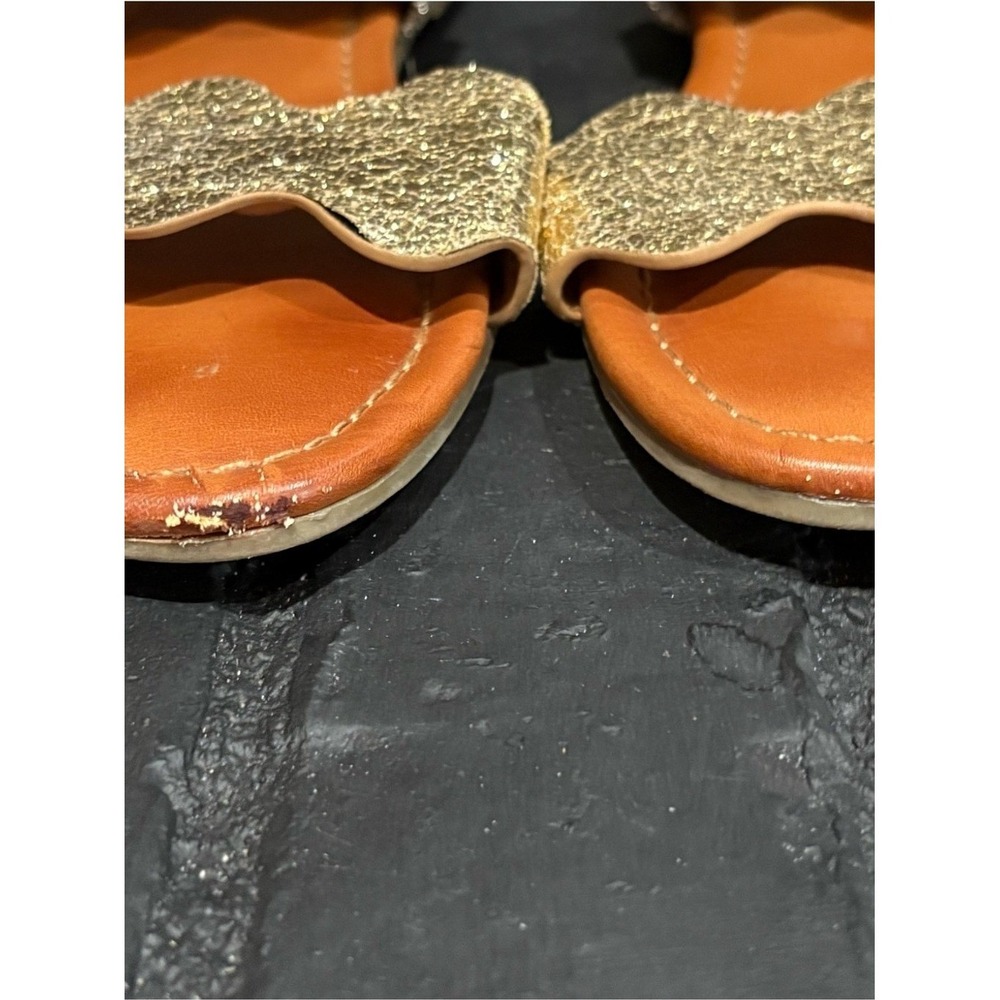 Indigo Sandals Women 10M Gold Silver Metallic Slingback Flat Strapy - Picture 2 of 5
